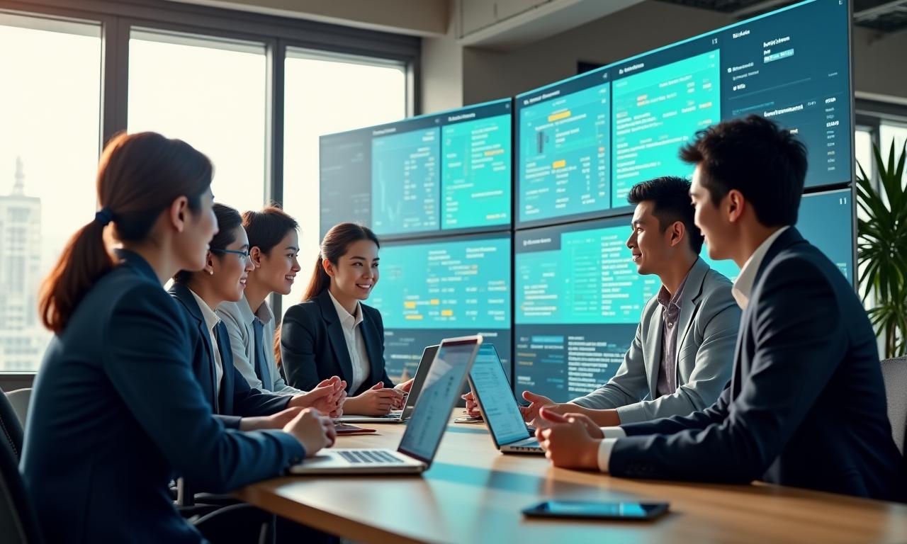 Nori Nudgeのチームがデジタルデータを見つめ、戦略について話し合っている様子